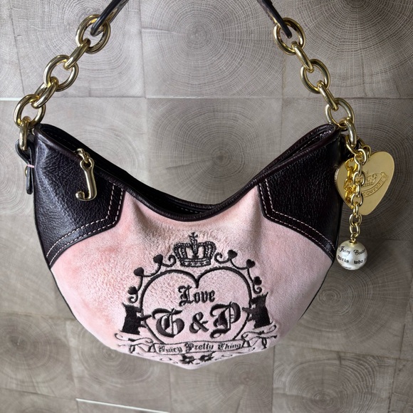 Juicy Couture Y2K Velour "Juicy Pretty Thing" Shoulder Bag, Pink & Brown - Picture 3 of 10